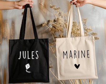 Tote bag personnalisé texte prénom – sac coton naturel cadeau femme – sac personnalisé original – cadeau meilleure amie