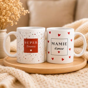 Mug personnalisé Nounou ou Mamie, tasse céramique cadeau merci, effet grès ou cœur, idée cadeau original