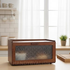 Wooden Bread Box | Vintage Handmade Bread Box | Corner Bread Bin | Bread Box Countertop | Bread Storage Container | Kitchen Organizer