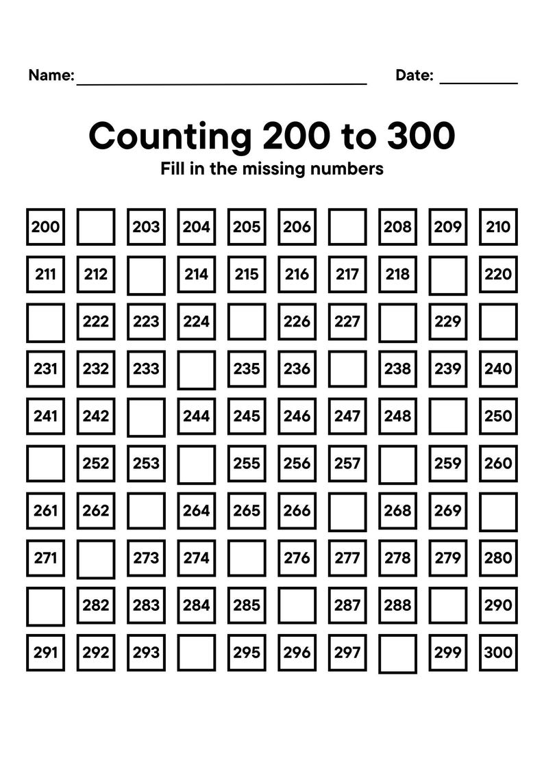 Counting 1-500 Math Worksheet, Printable Template for Pre-school and ...