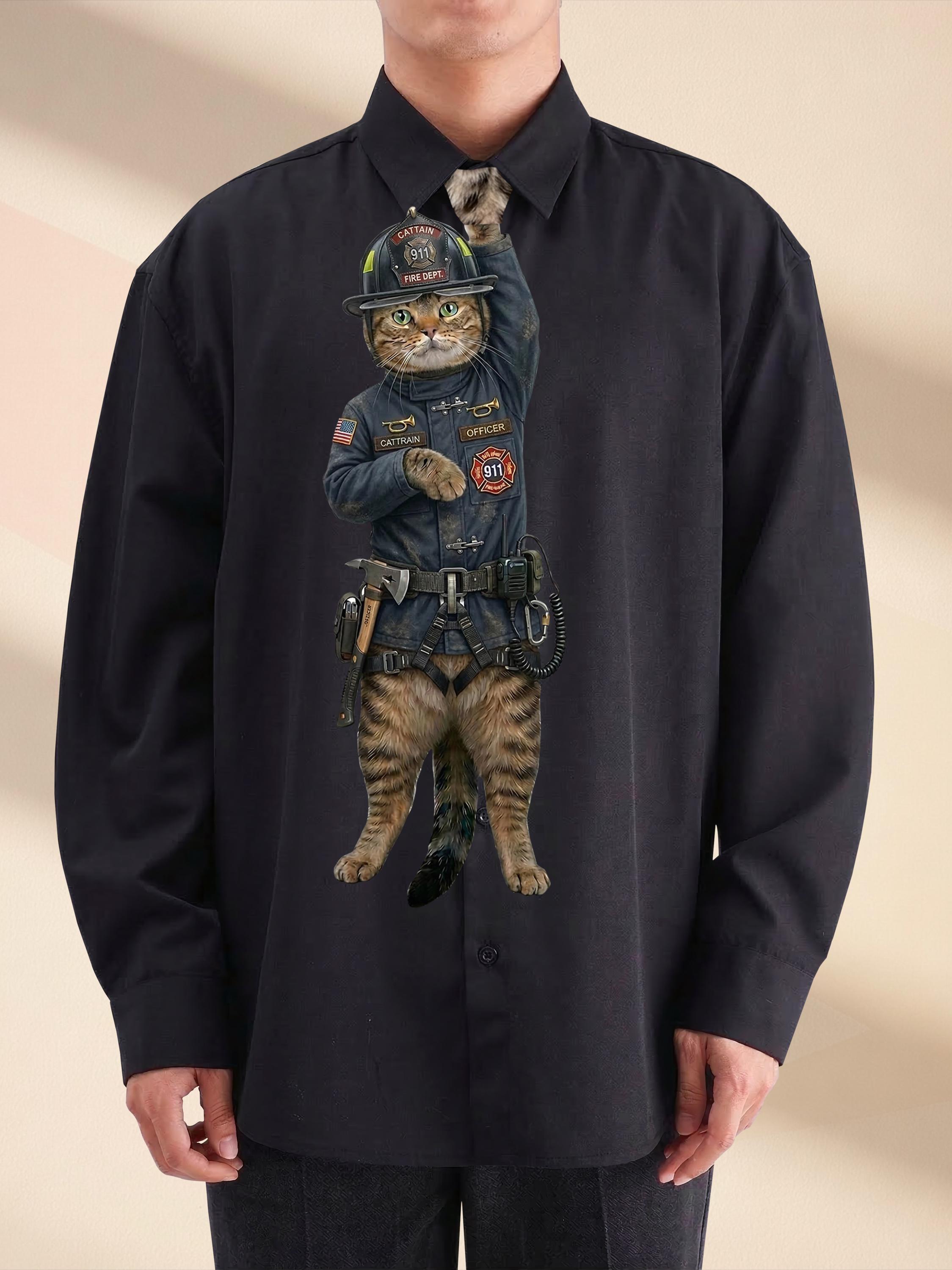 Discover Funny Firefighter Cat Necktie, Unique Fire Rescue Gag Gift, Captain Cat Tie, Cat Lover Hero Gift, Fun Men's Tie