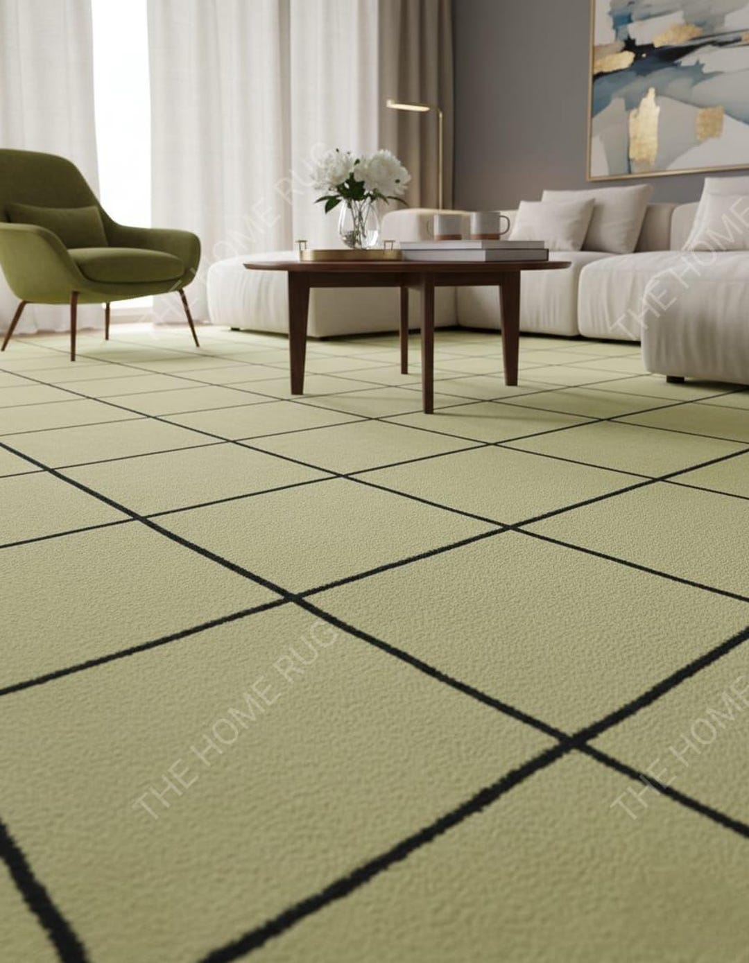 Hand-tufted Wool Grid Rug, Minimalist Modern Carpet, Custom Size - Etsy