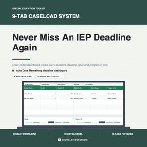 Hoja de cálculo para el seguimiento de casos y objetivos del IEP de educación especial (Google Sheets, Excel)