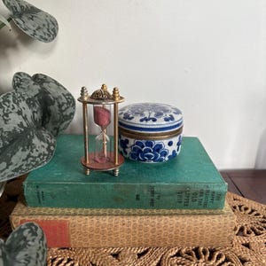 Vintage Decorative Hourglass | Ornate Enamel Style Sand Timer | Brass Tone Desk Decor | Mini Sandglass | Wander House Vintage