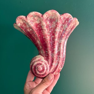 Vintage Pink Mottled Glaze Shell Wall Pocket | Ceramic Wall Vase | Wander House Vintage