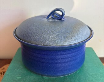 Blue Studio Pottery Lidded Dish | Cobalt Blue Ceramic Container | Handmade Pottery Box | Wander House Vintage