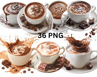 Coffee & Chocolate Clipart PNG Bundle | Commercial Use (Instant Download)