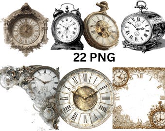 Cliparts mit antiken Uhren, Vintage-Uhren-Drucke, Steampunk-Dekoration, Poster mit alten Uhren, Retro-Wohndekoration, Zeitloses Geschenk für Sammler