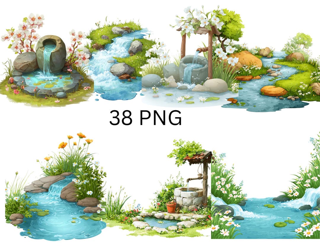 Natural Spring Clipart PNG Bundle | Water Source & Nature Scene ...