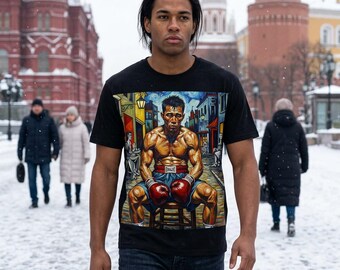 Boxer Portrait T-Shirt | Vintage Boxing Artwork, Urban Street Scene