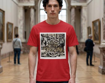 Wolves T-shirt in cubist art style. Artistic wolf pack design. Unisex graphic tee for nature and art lovers.