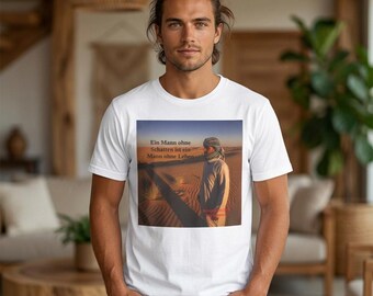 Bedouin T-shirt with Congolese proverb: A man without a shadow. Deserts