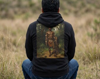 Hoodie with a Degas-style print of an African warrior, for men and women, unisex, vintage
