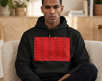 Elephant after Edvard Munch printed on hoodie, Arabic script on the front meaning Tayfun Relug