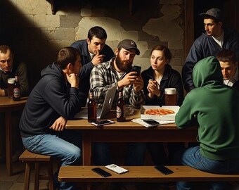 Pub scene T-shirt in Caravaggio style Baroque art design Chiaroscuro tavern