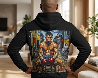 Tayfun Relug Hoodie German & Arabic Artistic Boxer in Van Gogh Style on the Back Unisex Streetwear Pullover