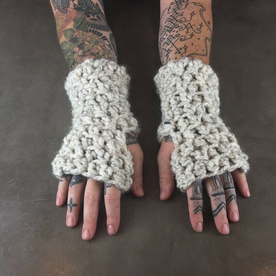 Chunky knit gloves chunky crochet fingerless gloves grey Etsy