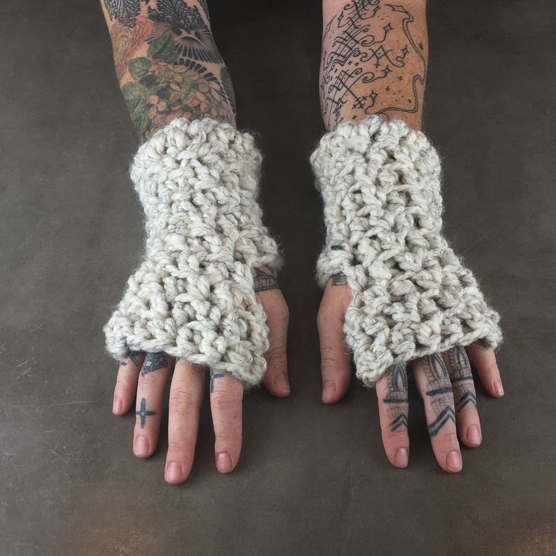 Chunky knit gloves chunky crochet fingerless gloves grey | Etsy