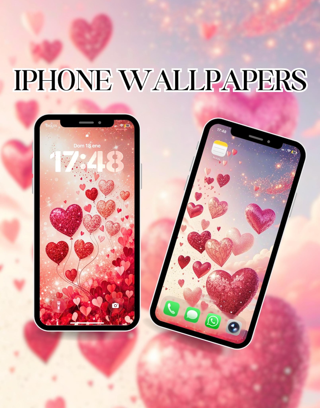 Romantic Phone Wallpaper, Valentine's Day Theme, Hearts and Balloons