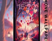 Valentine's Day Phone Wallpaper, Hearts Design, Balloons Theme, Romantic Wallpaper, Love Background, Digital Download
