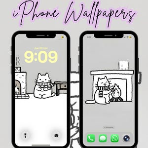 Cozy Cat iPhone Wallpapers, Cute Cat Wallpaper Bundle, Kawaii Aesthetic Phone Backgrounds, Instant Download