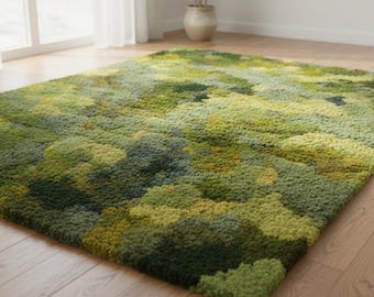 Handmade Tufted Moss Green Rug | Nature Inspired Living Room Carpet Teppich