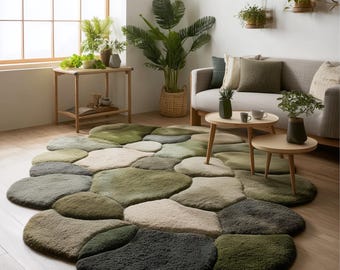 Hand-Tufted Wool Rug: Modern Moss Green Organic Area Carpet Teppich