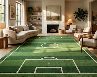 Soccer Field Area Rug, Kids Playroom Sports Decor Gift
