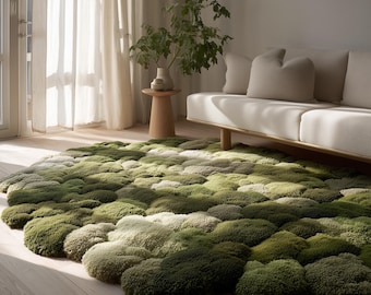 3D Moss Rug | Green Textured Bubble Carpet | Nature Inspired Area Rug | Handmade Tufted Floor Mat | Organic Living Room Decor | Forest Rug