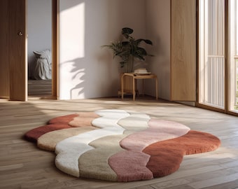 Handmade Wool Area Rug: Terracotta Blush Wavy Blob, Custom Size Teppich