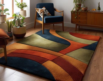 Middeleeuws golvend abstract tapijt, retro tapijt met geometrisch patroon