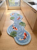 Hand Tufted Koi Fish Runner Rug, Blue Pond Shaped Carpet, Modern Kitchen Runner, Artistic Water Ripple Area Decor product logo