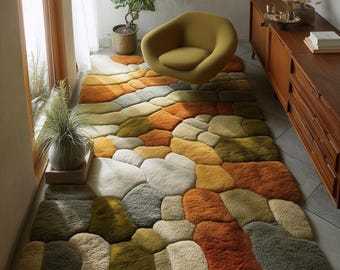3D Pebble Moss Rug | Hand Tufted Green Earth Tone Carpet