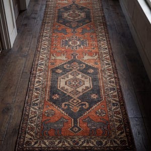 Tapete corredor tribal vintage, feito à mão em lã, estilo persa, para corredor, decoração rústica de fazenda.