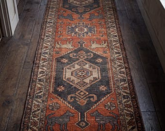 Vintage Tribal Teppichläufer Handgeknüpfter Wollteppich, Persischer Stil Flur Teppich