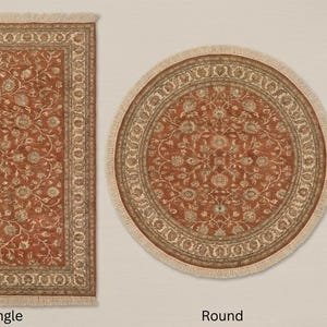 Hand knotted wool rug available in rectangle, runner, and round shapes for living room, hallway, and bedroom use