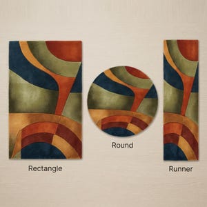 Mid Century Wavy Abstract Rug, Retro Geometric Pattern Carpet image 7