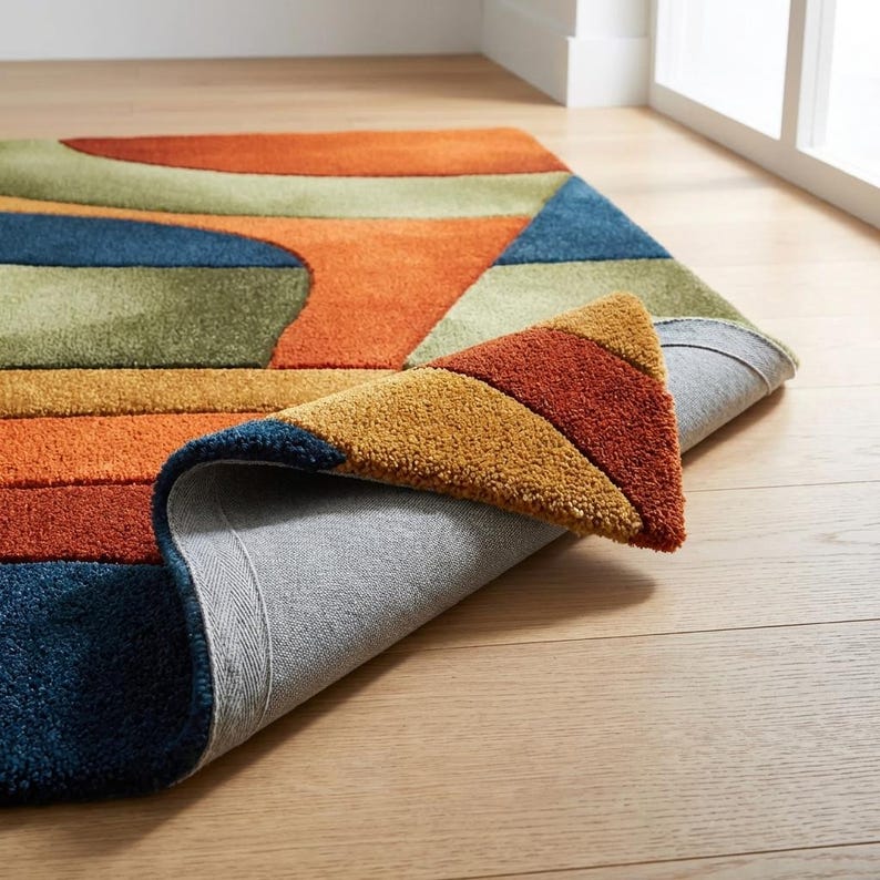 Mid Century Wavy Abstract Rug, Retro Geometric Pattern Carpet image 8