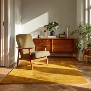 Modern mosterdgeel wollen vloerkleed, effen effen tapijt voor woonkamer en slaapkamer