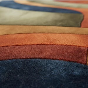Close-up of hand tufted abstract rug texture