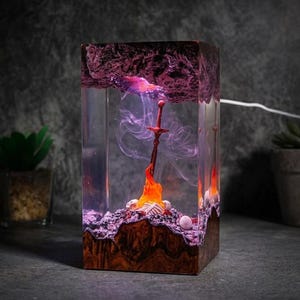 Dark Souls Bonfire Resting Resin Lamp Gamer Room Decor Gaming Night Light Soulsborne Gift For Men Handcrafted Epoxy Wood Lamp Desktop Art