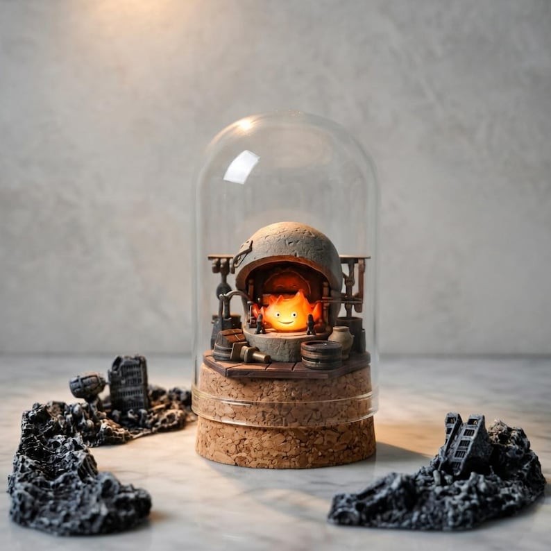 Howl's Moving Castle Calcifer Diorama Jar, Studio Ghibli Anime Desk Decor Night Light, Unique Fantasy Gift image 5