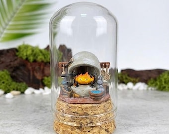 Howl's Moving Castle Calcifer Diorama Jar, Studio Ghibli Anime Desk Decor Night Light, Unique Fantasy Gift