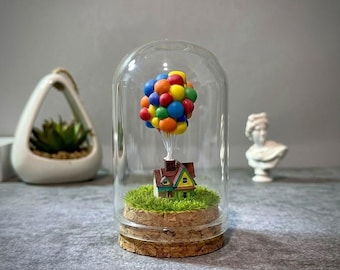 Up Movie Inspired Floating House With Balloons Glass Dome Decor | Pixar Carl & Ellie Adventure Miniature Figurine Gift