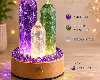 Handgemachte Kristalllampe aus Bergkristal Citrin Rosenquarz als Energetisches Nachtlicht Dekorationslampe