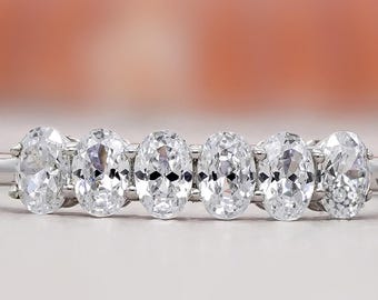 Oval Lab Grown Band Diamond, White Gold Half Eternity Wedding Band, Oval Cut Matching Diamond anniversary Gift Band, Bridal Stackable Ring