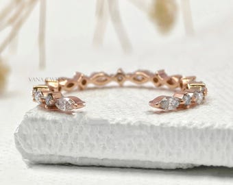 Marquise and Round Diamond Band, Lab Grown Diamond Wedding Band, Floating Bubble Band, Stackable Band, Full Eternity Band, Anniversary Gifts