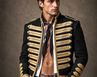 Buy Military Napoleon Gothic Hussar Black Jacket Coat Blazer Men