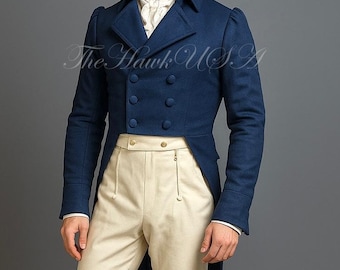 Men’s Blue Wool Regency Tailcoat | Vintage Victorian Steampunk 18th Century Gentleman Frock Coat
