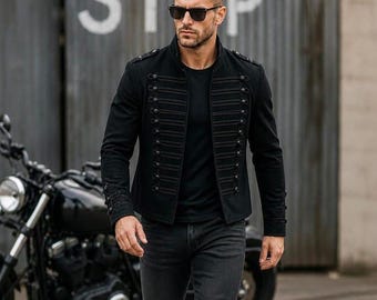 Military Napoleon Gothic Hussar Black Jacket Coat Blazer Men